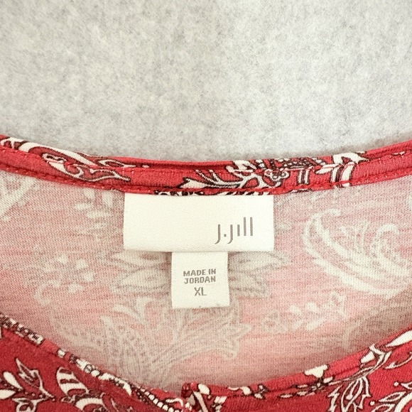 J. Jill Women Popover Tunic Top Blouse Shirt Size XL Red Paisley Button 3/4 Slv - Picture 5 of 6